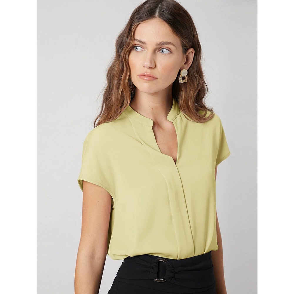 Short sleeve v neck STRAIGHT BATWING SLEEVE TOP light gray - Picture 6 of 11